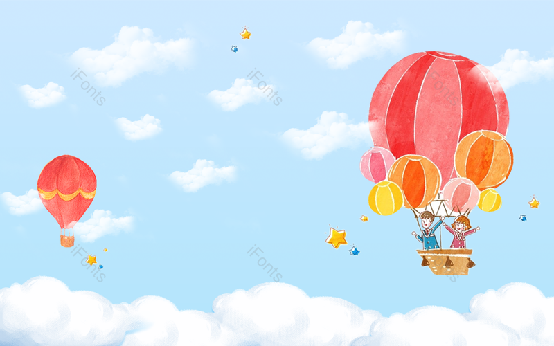 六一儿童节蓝色热气球卡通展板海报背景,插画/手绘图,插画/手绘图库,插画/手绘图下载,插画/手绘